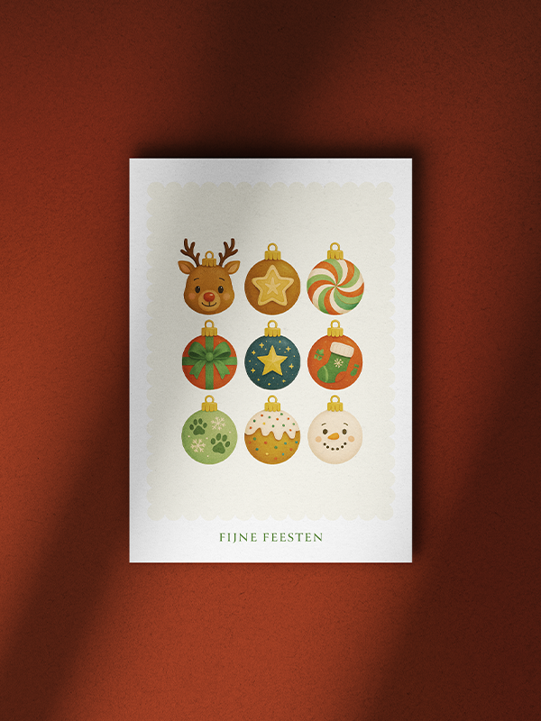 Kerstkaart Hippe kerstballen