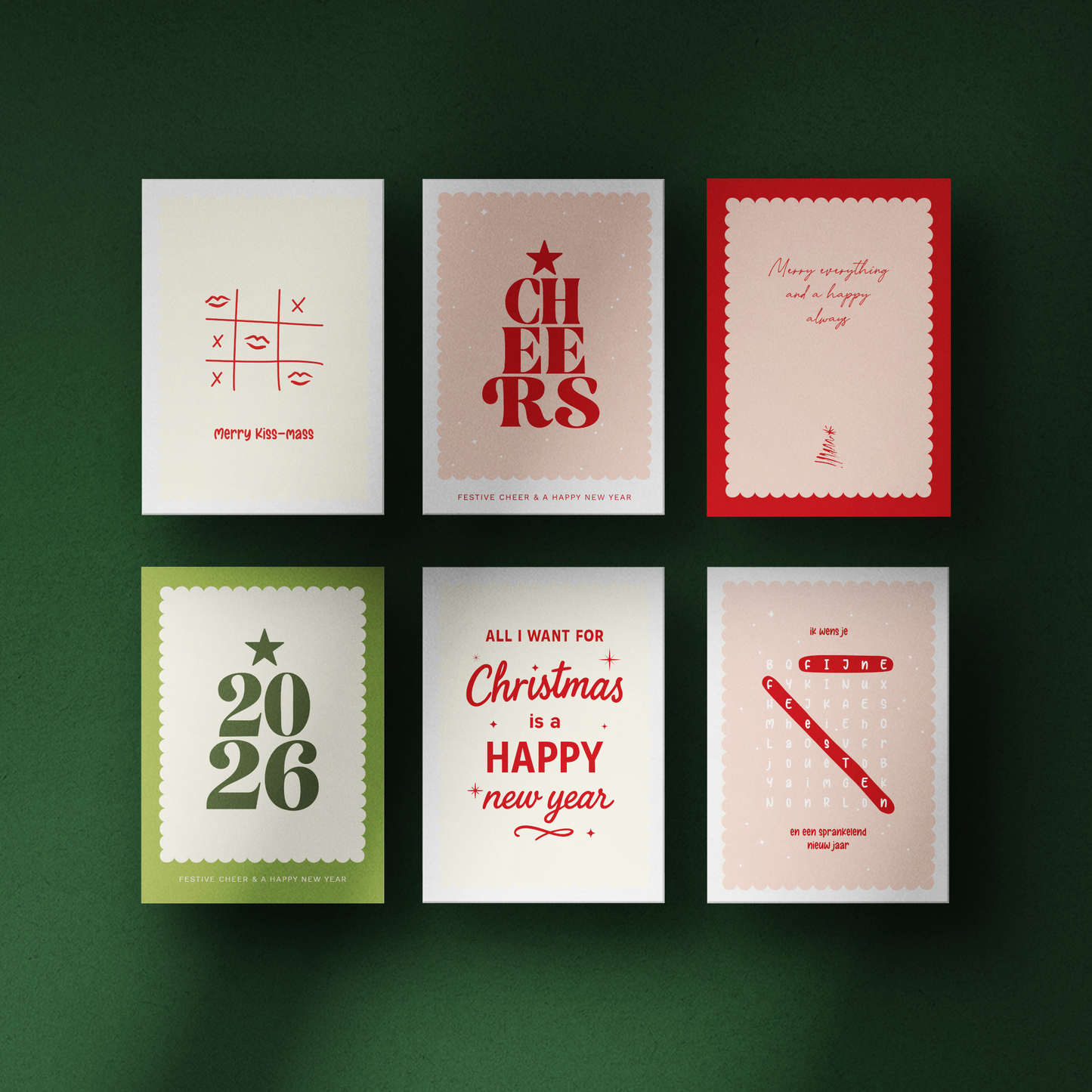 Kerstkaarten set Modern set van 6