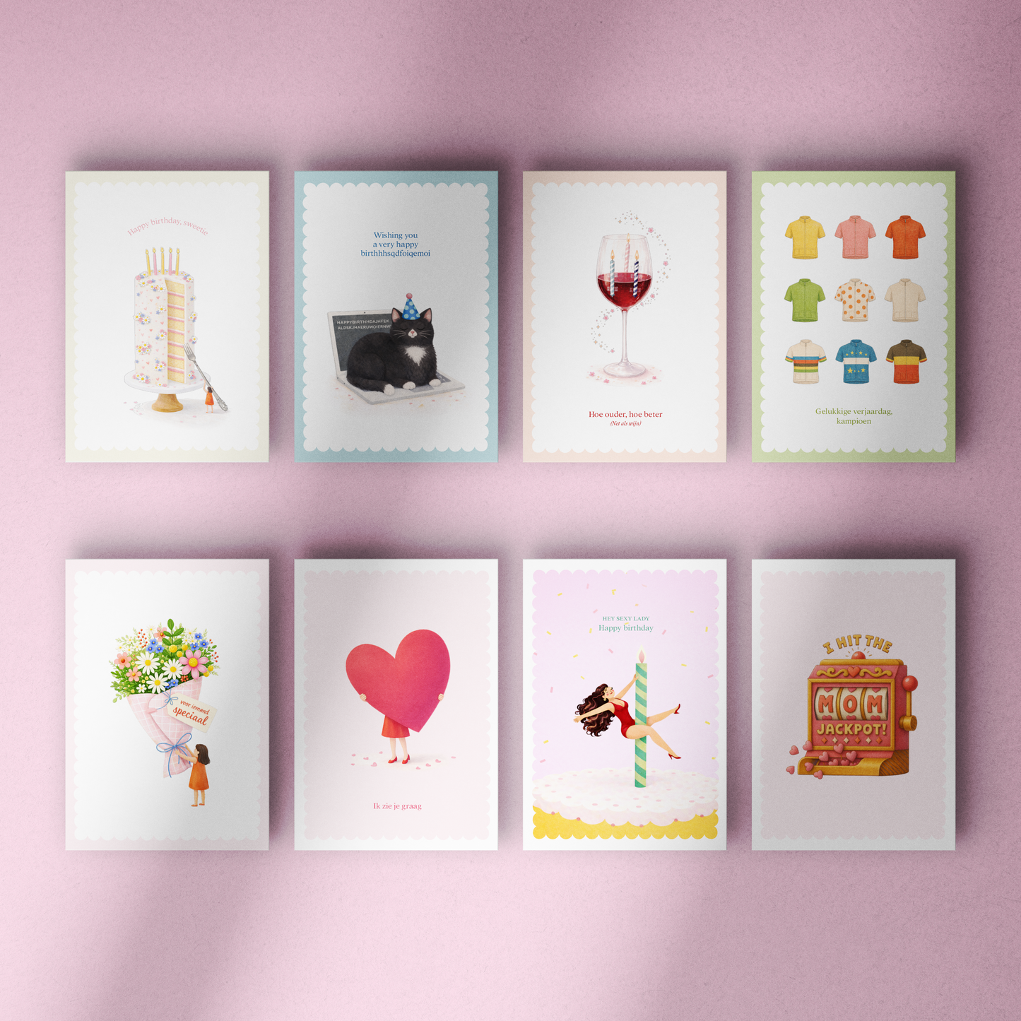 Wenskaarten illustratief set van 8