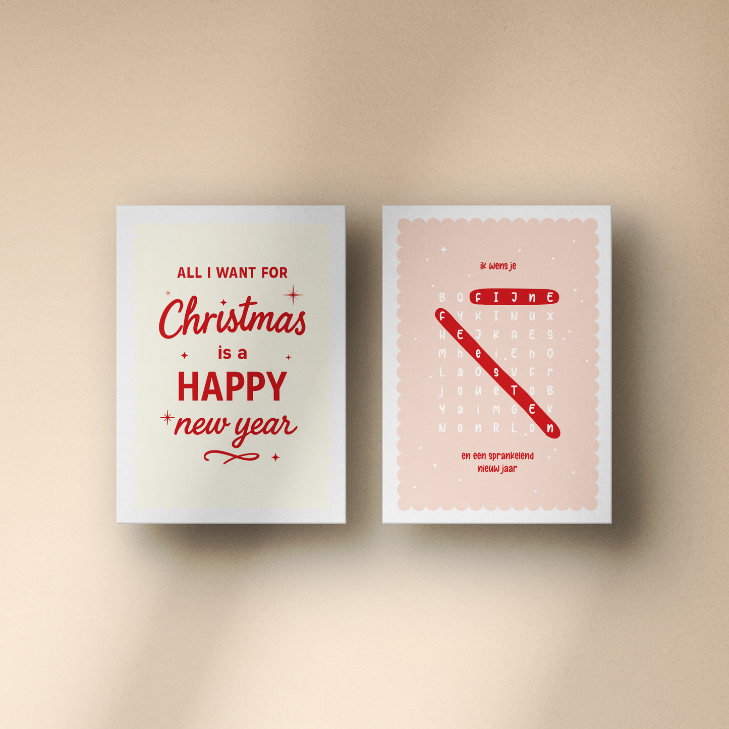 Kerstkaarten Wordplay wishes set van 10