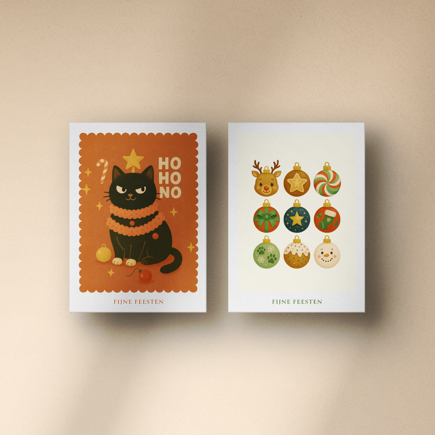 Kerstkaarten Furry and Festive set van 10